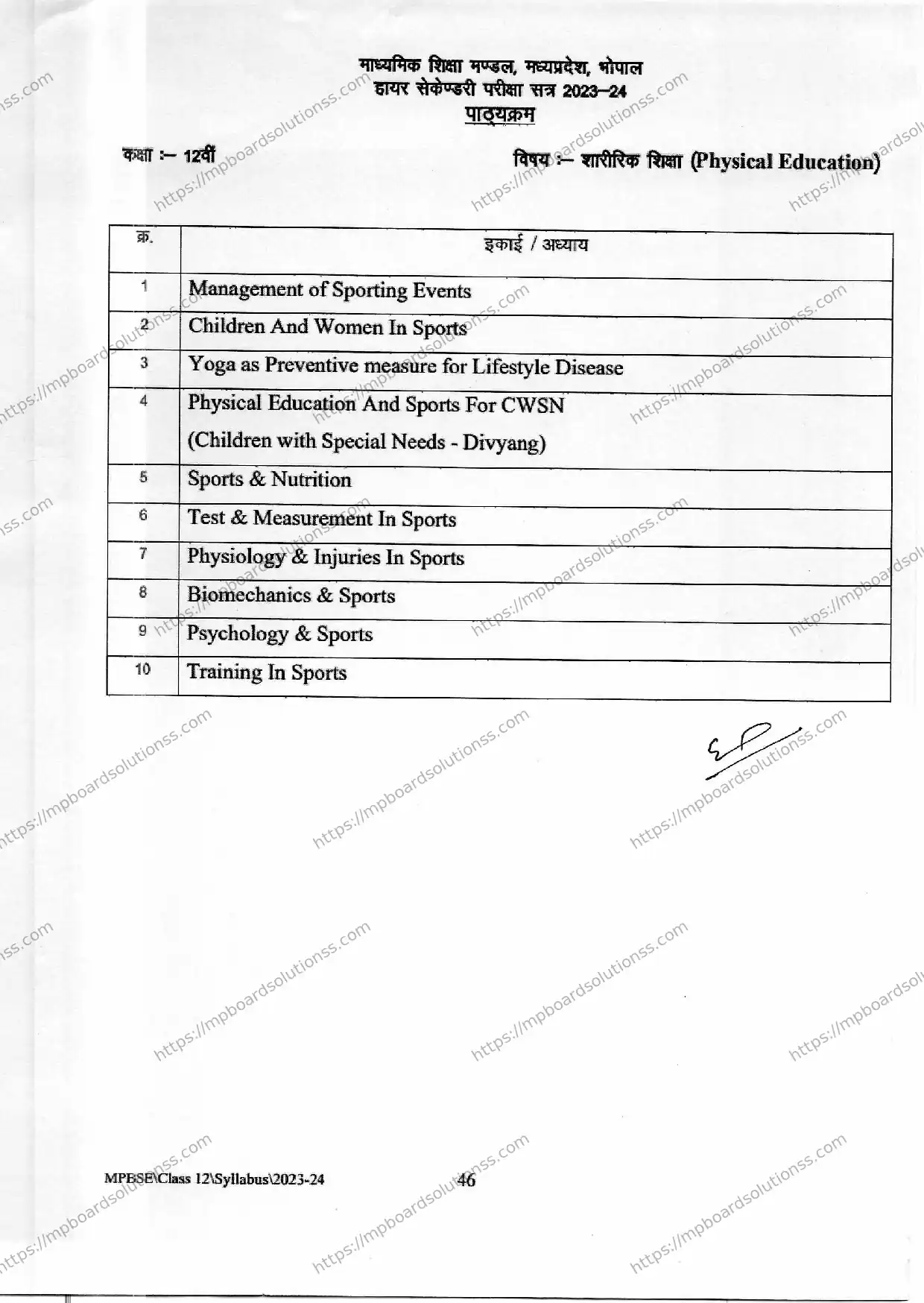 MP Board Class 12 Physical Education 2023-24 Syllabus Image 2