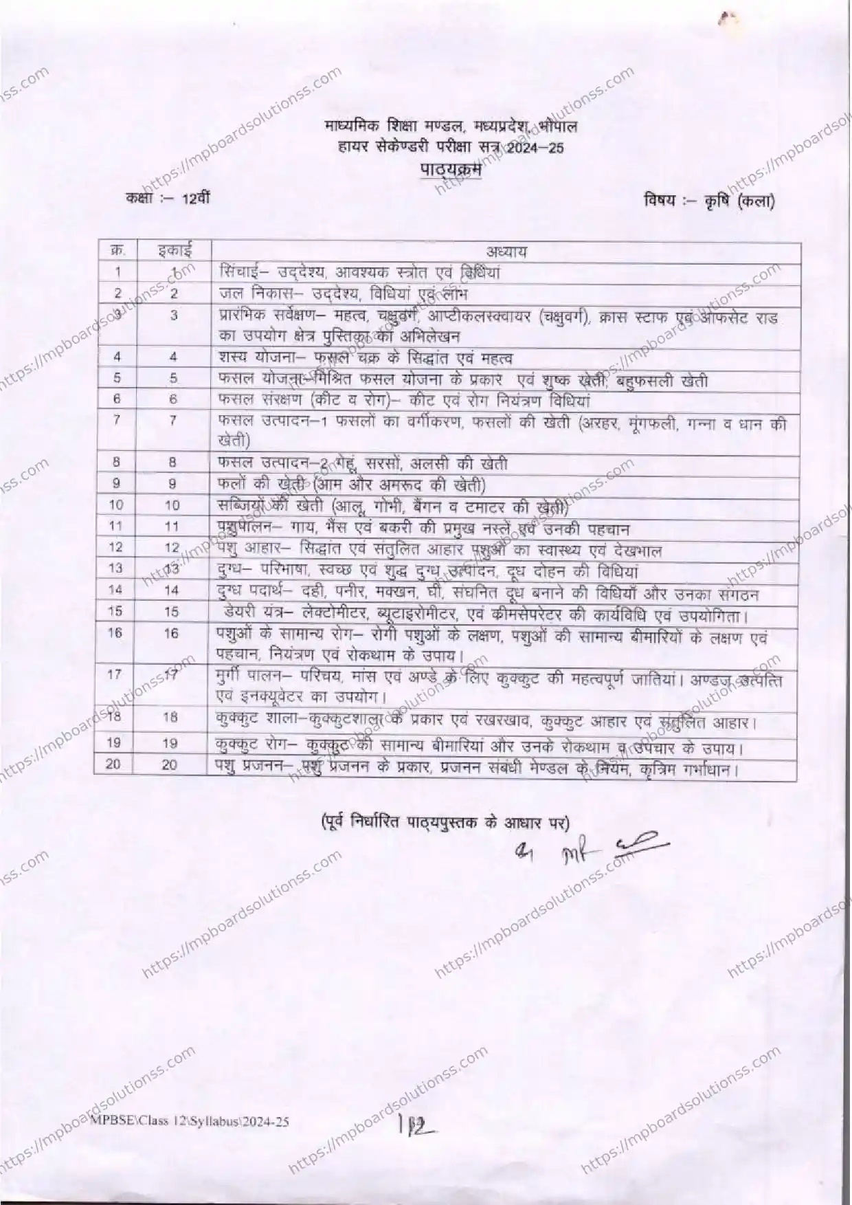 MP Board Class 12 Agriculture (Arts) 2024-25 Syllabus Image 2