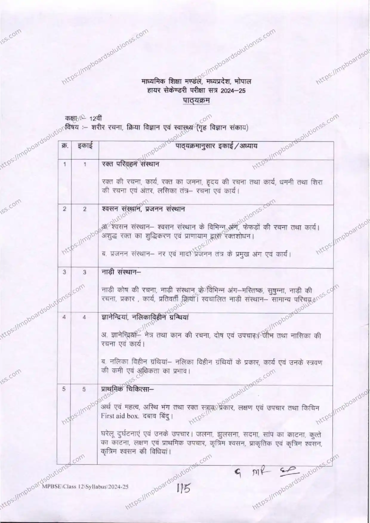 MP Board Class 12 Anatomy, Physiology and Health 2024-25 Syllabus Image 3