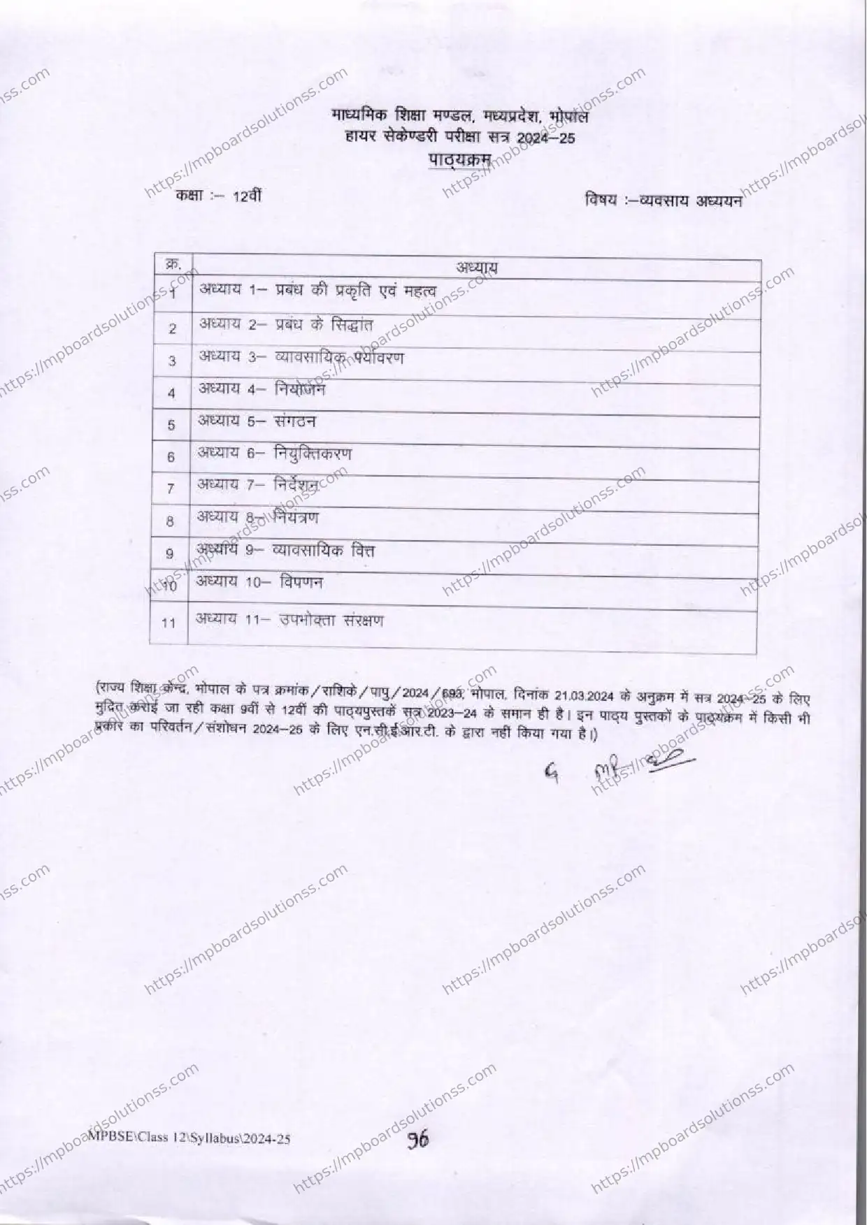 MP Board Class 12 Business Studies 2024-25 Syllabus Image 2