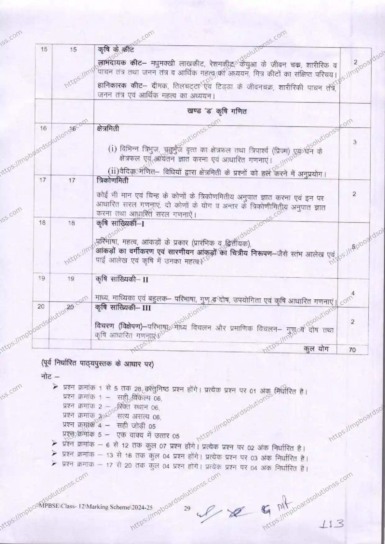 MP Board Class 12 Fundamentals of Science & Mathematics useful for Agriculture 2024-25 Syllabus Image 3