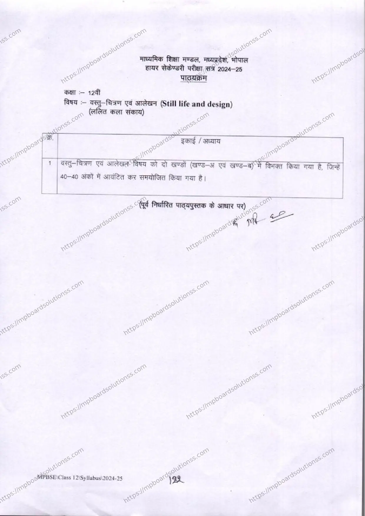MP Board Class 12 Still Life And Design 2024-25 Syllabus Image 2