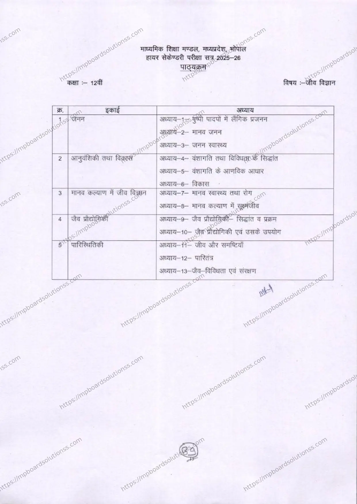 MP Board Class 12 Biology 2025-26 Syllabus Image 1