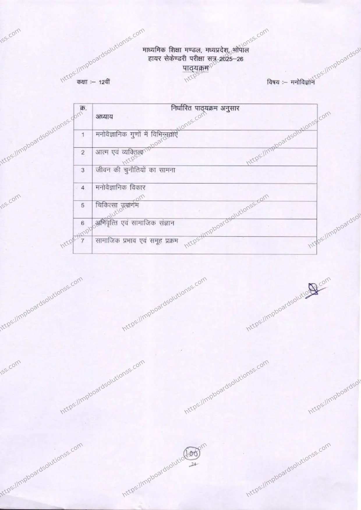 MP Board Class 12 Psychology 2025-26 Syllabus Image 1