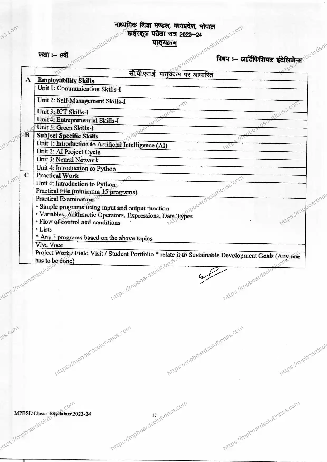 MP Board Class 9 Artificial Intelligence 2023-24 Syllabus Image 2