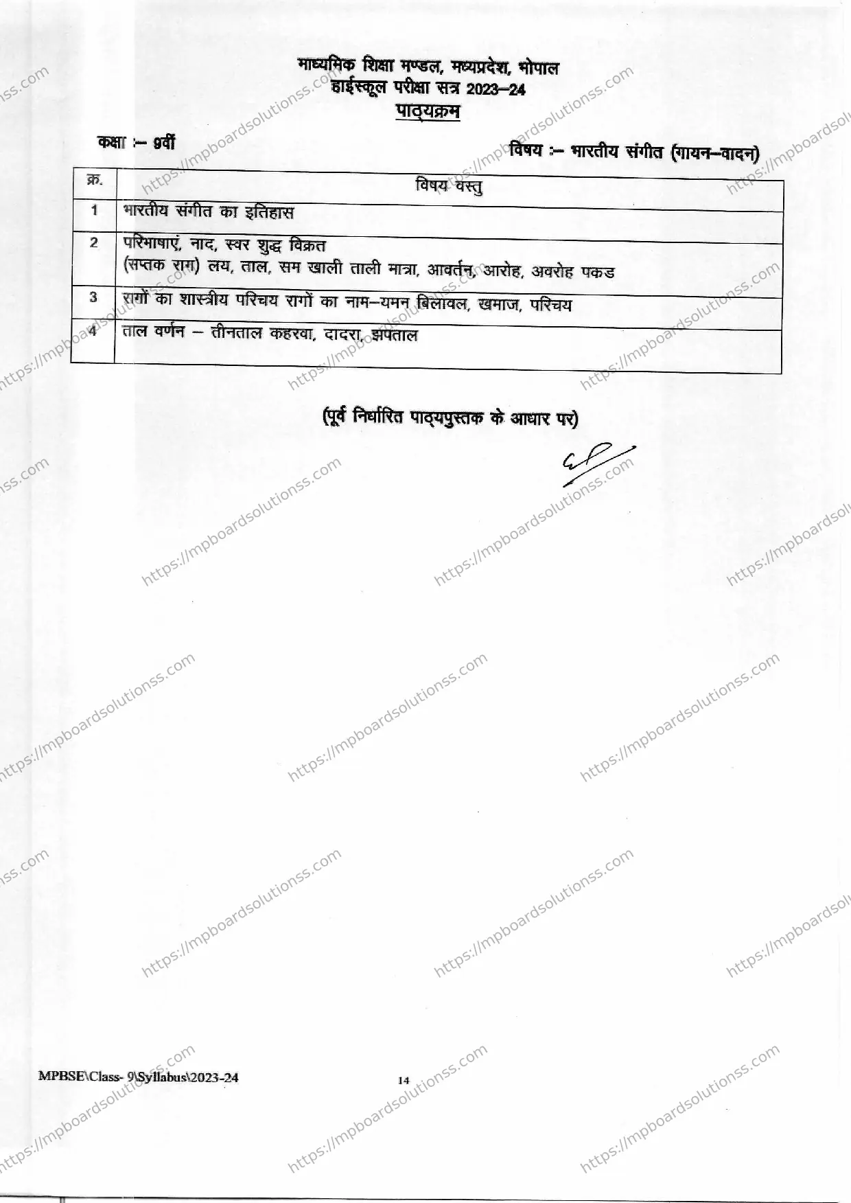 MP Board Class 9 Indian Music (Vocal & Instrumental) 2023-24 Syllabus Image 2