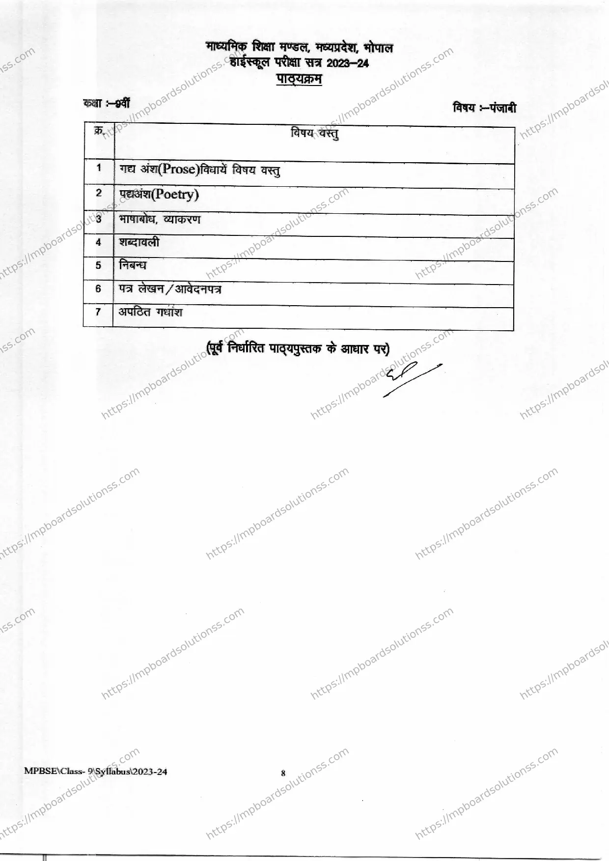 MP Board Class 9 Punjabi 2023-24 Syllabus Image 2