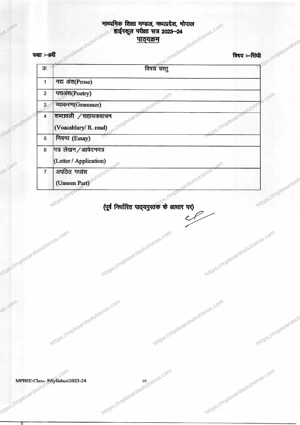 MP Board Class 9 Sindhi 2023-24 Syllabus Image 2