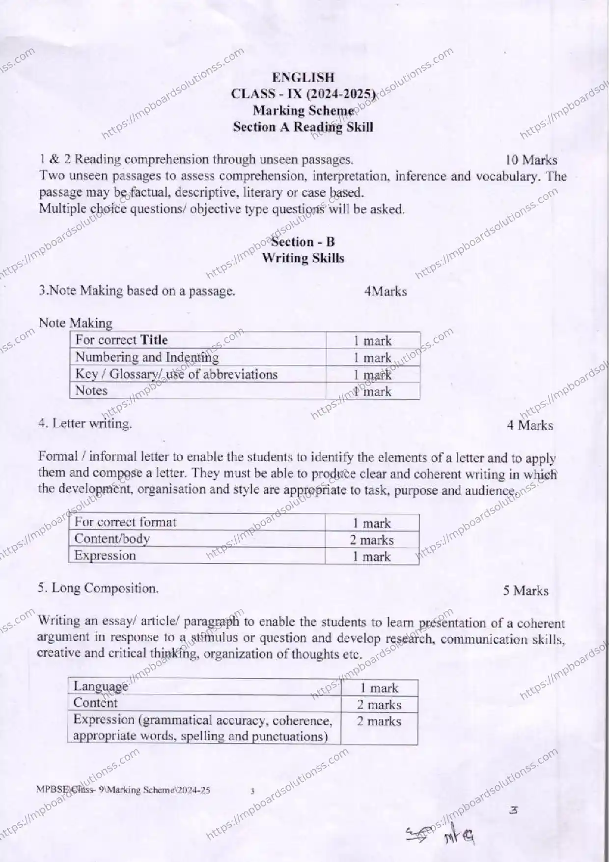 MP Board Class 9 English 2024-25 Syllabus Image 1