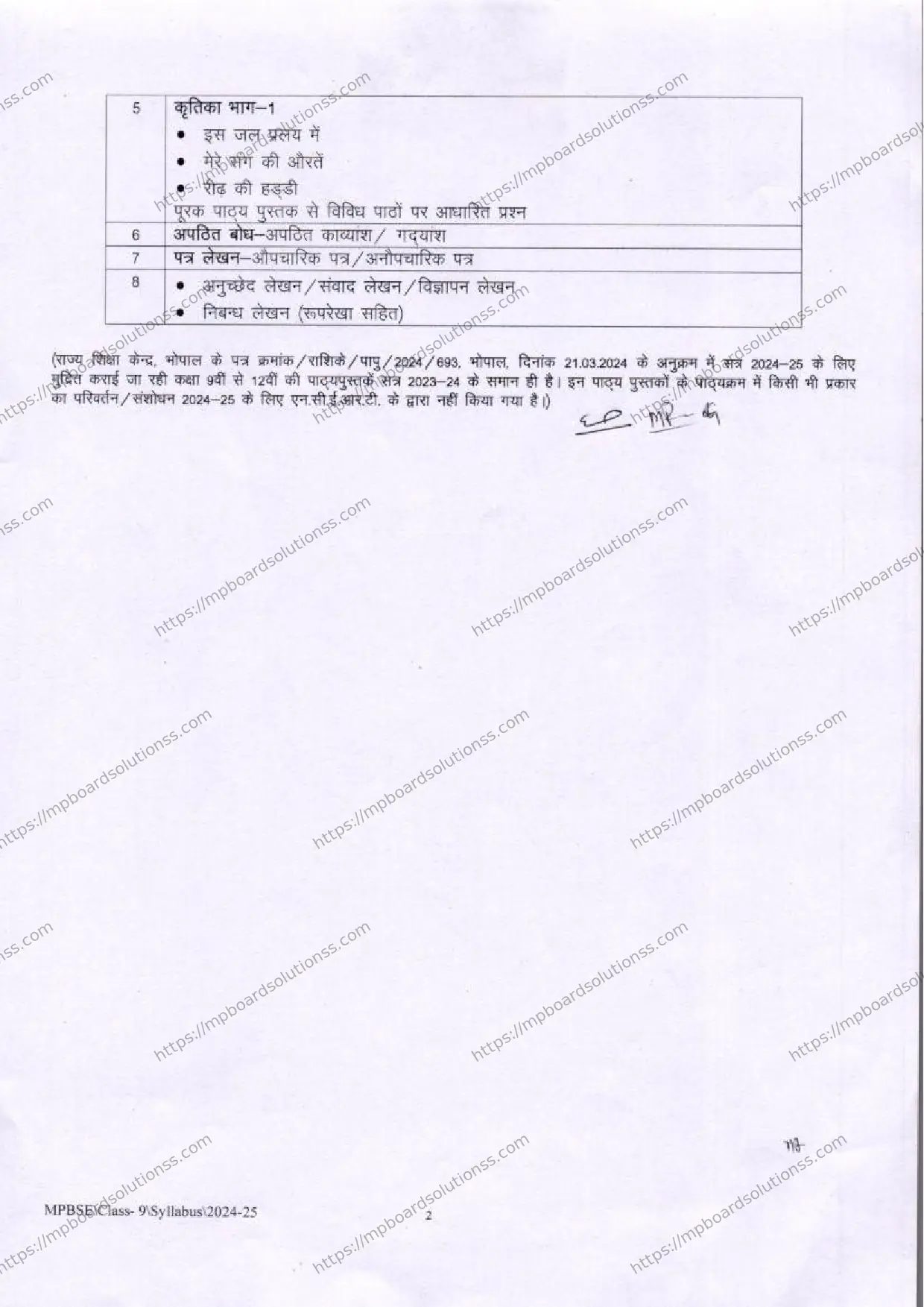 MP Board Class 9 Hindi 2024-25 Syllabus Image 4