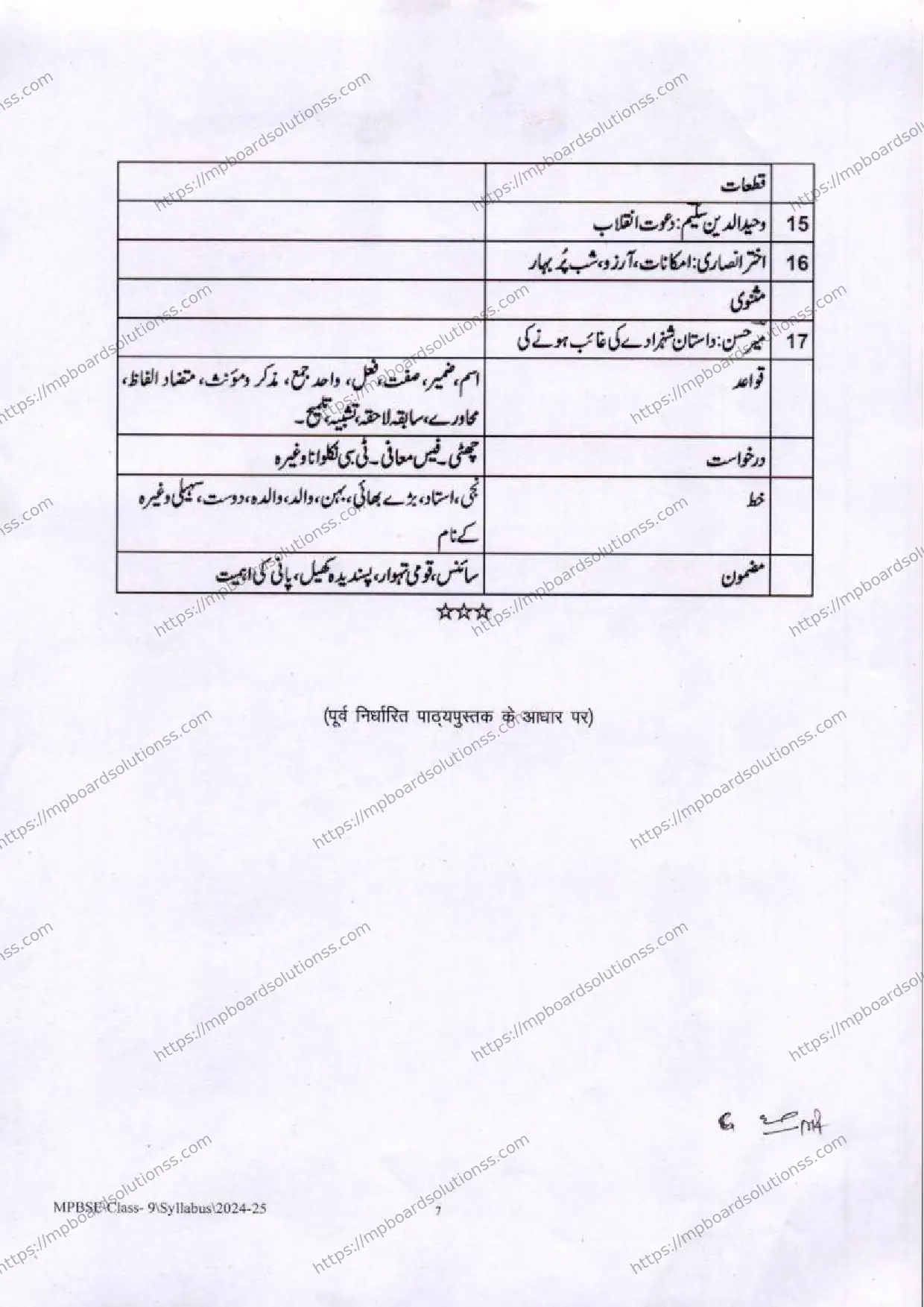 MP Board Class 9 Urdu 2024-25 Syllabus Image 3